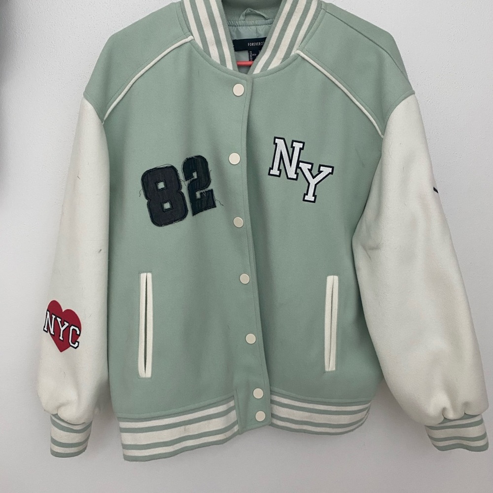 Forever 21 Mint and White Varsity Jacket